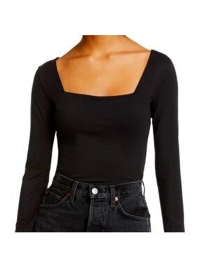 Re/Done Black Square Neck Long Sleeve Top New without Tags